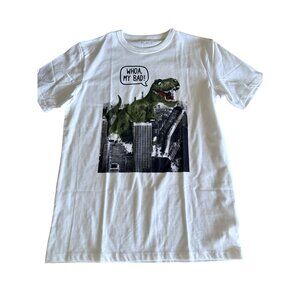 Dinosaur Graphic White Crewneck T-Shirt Featuring "Whoa My Bad" Childrens Place